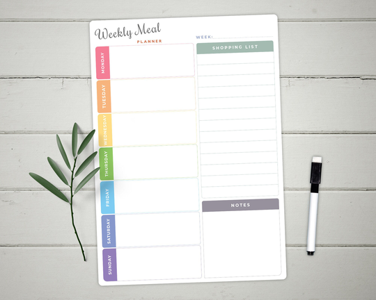 Weekly Menu Meal Planner A3 Whiteboard - Dry Wipe Clean Food Shopping List White Board