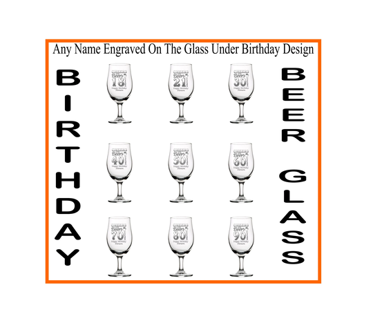 Personalised Birthday Design Stemmed Pint Beer Glass 18 21 30 40 50 60 70 80 90