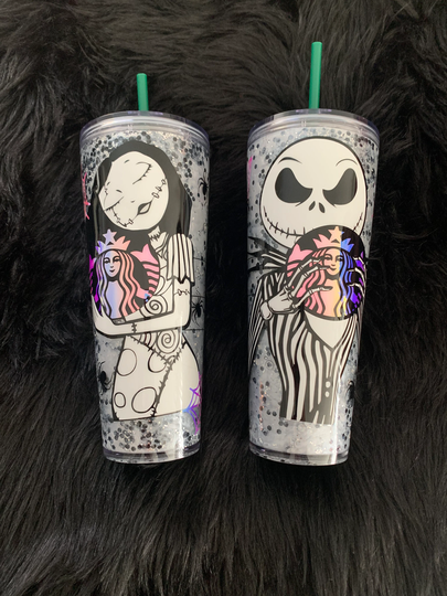 Jack & Sally Inspired Snow Globe Tumblers