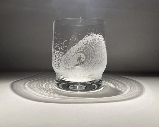 Hand Engraved Wave Whisky Glass - Surf Surfing Gift Ocean Surfer in A Tumbler