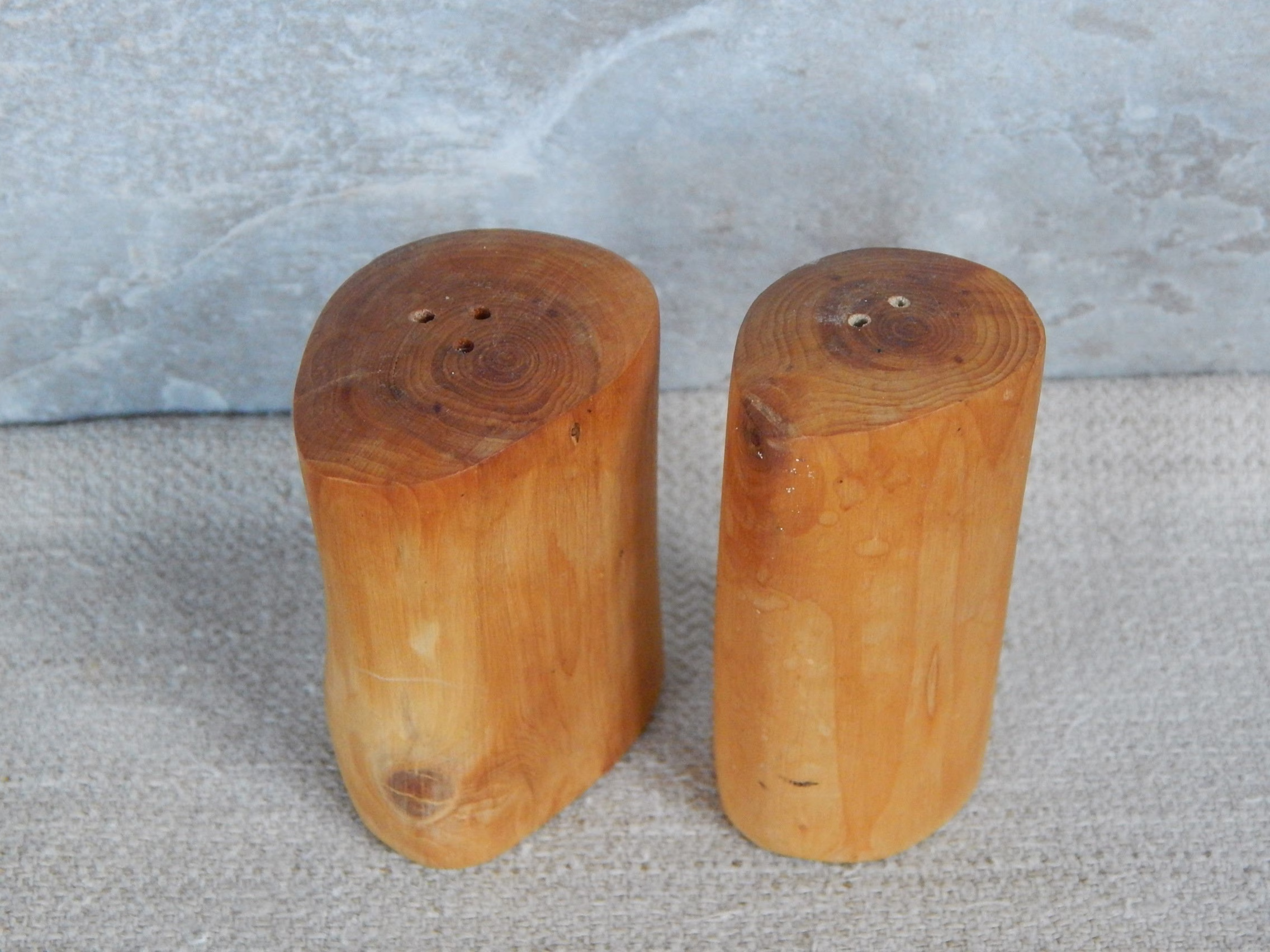 Set Of 2 Scandinavian Vintage Hand Made Salt Cellar Wooden Kitchen Decor Food Container