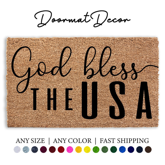 God Bless The Usa Doormat, 4Th Of July Door Mat Decor, America Welcome Mat, Patriotic Home Front Rug, Entryway, Red White Blue