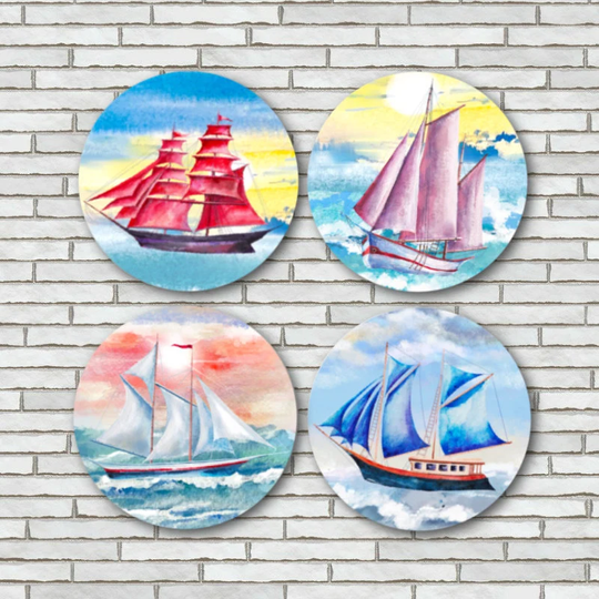 Sailing Sailboat Fridge Magnets Or Pinback Buttons/Set Of 4 2.25