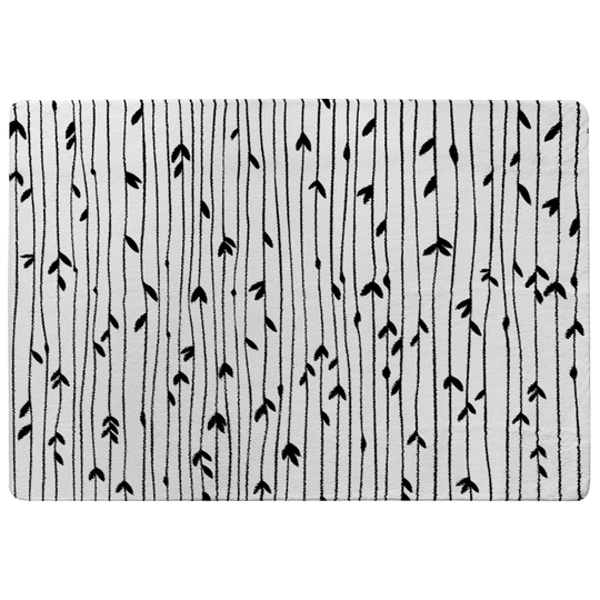 Elmore Sketchy Leaves Scatter on Hand Drawn Lines on Background Designer Shaggy White/Black Rug