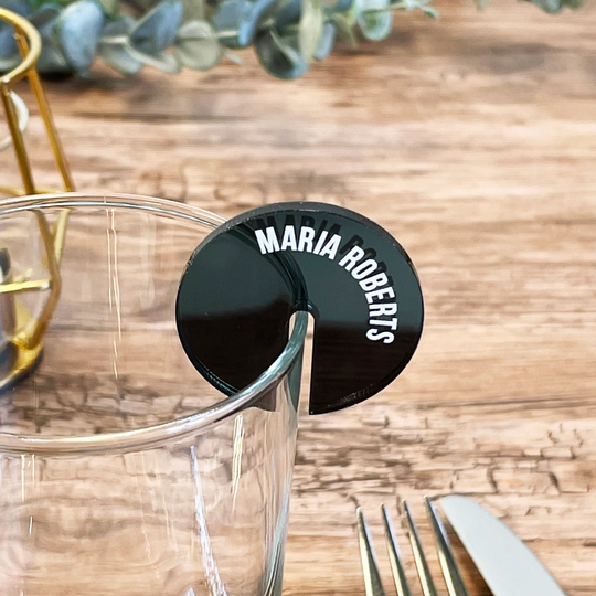 Custom Wine Glass Charm - Name Place Setting Luxury Wedding Décor, Drink Place, Mirror, Pastel, Matt, Pearlescent, Shimmer
