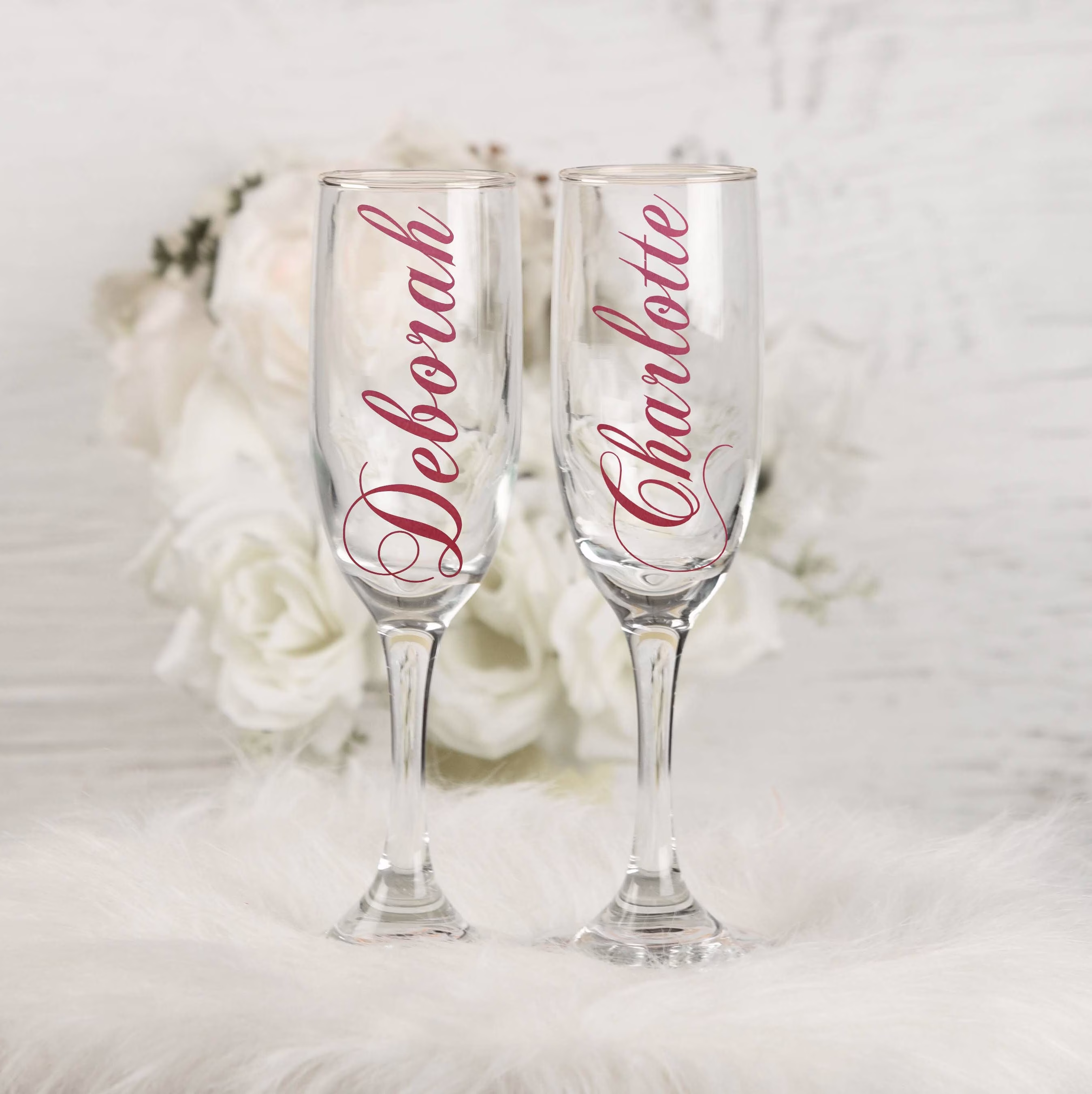 Personalised Rose Gold Vinyl Decals For Champagne Flute/Prosecco Glass Decals Also Available in Gold, Black Or White