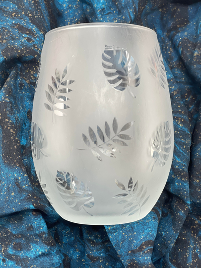 Palm Leaf Wine Glass // Etched