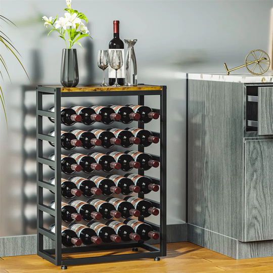 Conneautville 30 Bottle Floor Wine Bottle Rack in Black