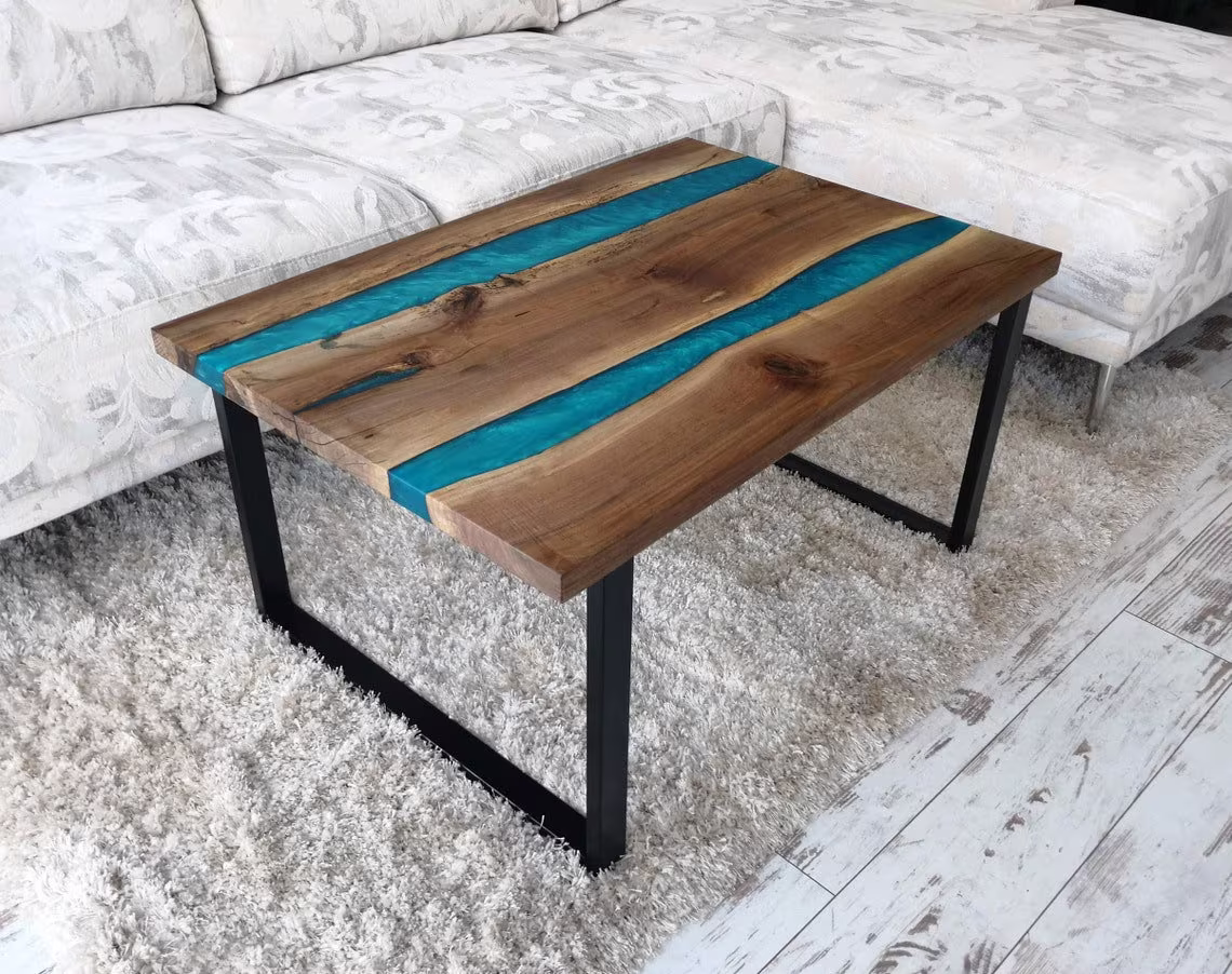 Live Edge Epoxy Resin Rustic Table Top, Premium Quality Walnut Wood, Large Dining For Home Dining, Decor Unique Top