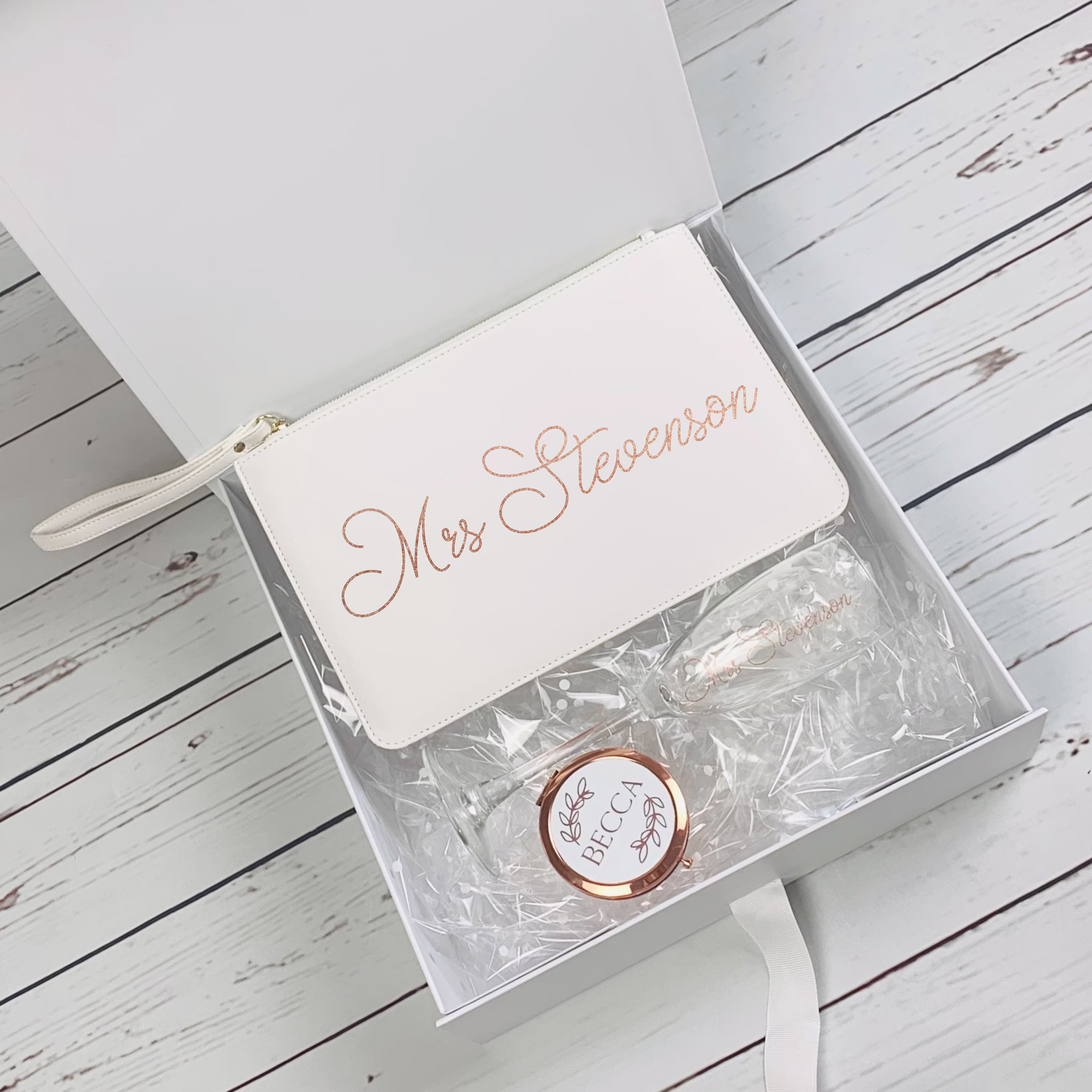Personalised Gift For Brides Champagne Glass Compact Mirrorclucth Bag Wedding From Bridesmaid Maid Of Honour