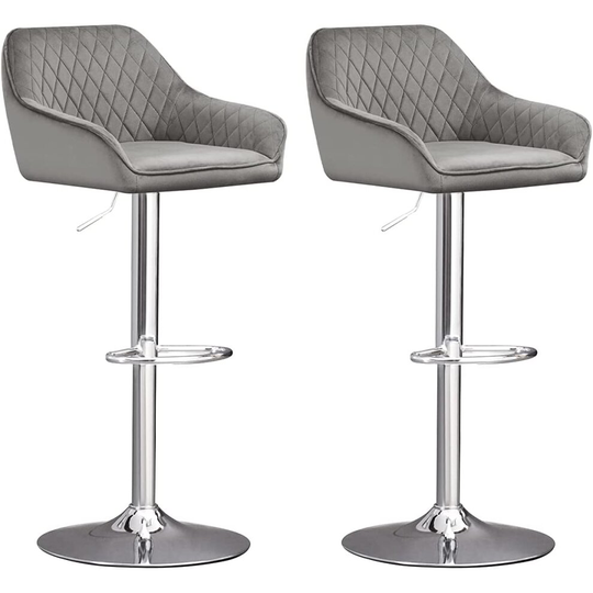 (GREY) 2X Soft Velvet Fabric Swivel Gas Lift Bar Stools