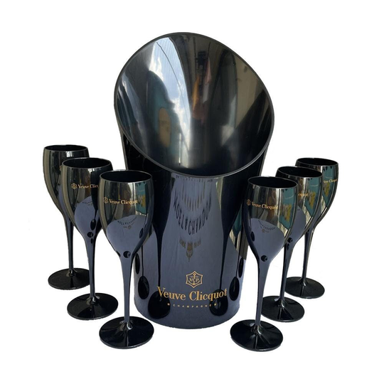 Veuve Black Acrylic Plastic Champagne Flutes & Ice Bucket Set(S - Various Options