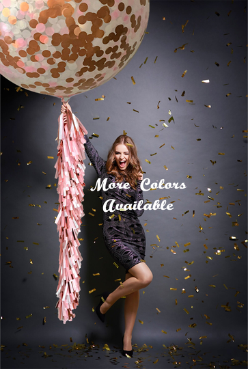 Giant Rose Gold Confetti Balloon With Tassel Tail Fringe, 36 Inch Balloon, More Colors Available