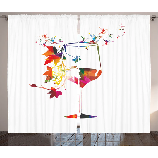 Wine Glass with Colorful Imaginary Growing Leaves Aroma Sommelier Relax Joy 2 Piece Room Darkening Curtain Set