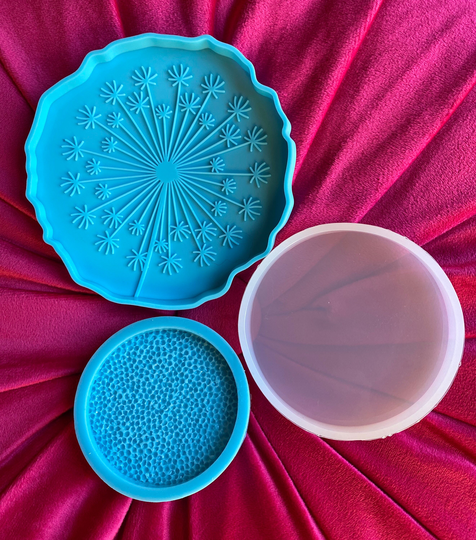 Dandelion, Plain, Mottled Crystal Flower Circular Round Silicone Coaster Resin Art Mould/Mold - Chocolate, Sugar Craft, Clay