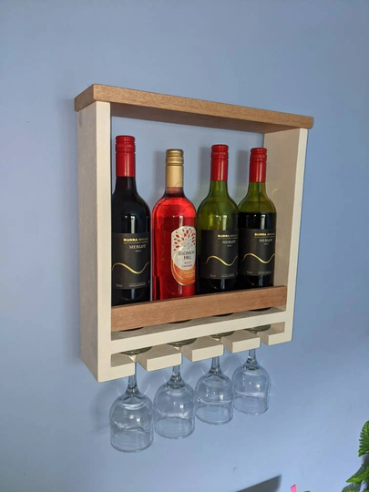 Wall Mounted Wine Rack With Glass Storage