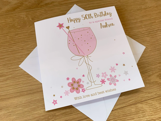 Personalised Gin Wine Glass Cocktail Friend Niece Sister Daughter Granddaughter 30Th 40Th 50Th Birthday Card - Any Age Message