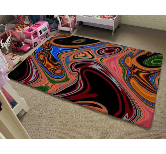 Lawrence Pyschedelic Marble Shaggy Black/Orange Rug