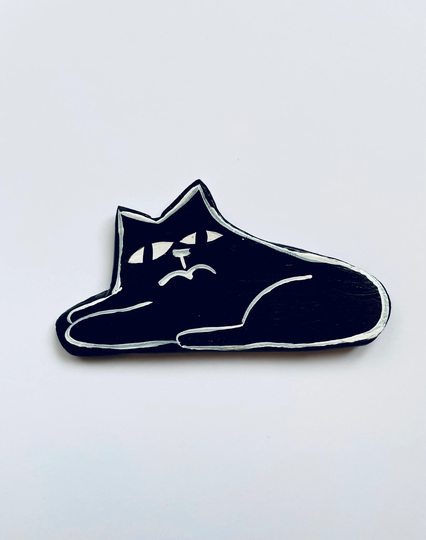 Sad Cat, Handmade & Hand Painted Clay Fridge Magnet