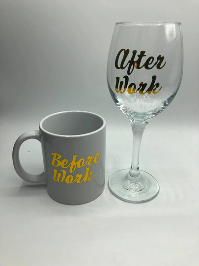 Before Work/After Set With Mug & Glass For - Choice Of Designs