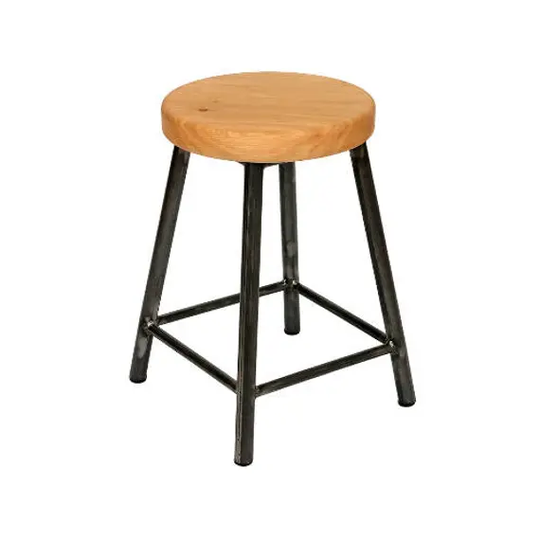 Rosie Broadoak - Low Chunky Round Frame Bar Stool With Oak Seat