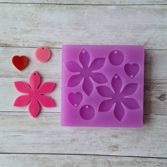 Dangle Earrings Mold, 38mm Flower Flexible Silicone Polymer Clay Supplies, Resin Supplies