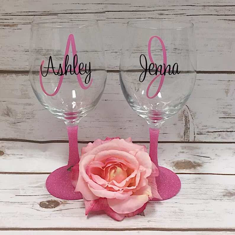 Personalized Wine Glass, Gift Women, Glitter Mom For Her, Custom Bridal Party Gifts, Monogram Best Selling