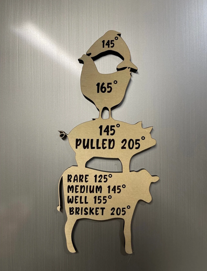 Wooden Farmhouse Style Grilling Meat Magnet, Food Temperature Magnet Stacked Animal Not Plastic For Grill Or Refrigerator