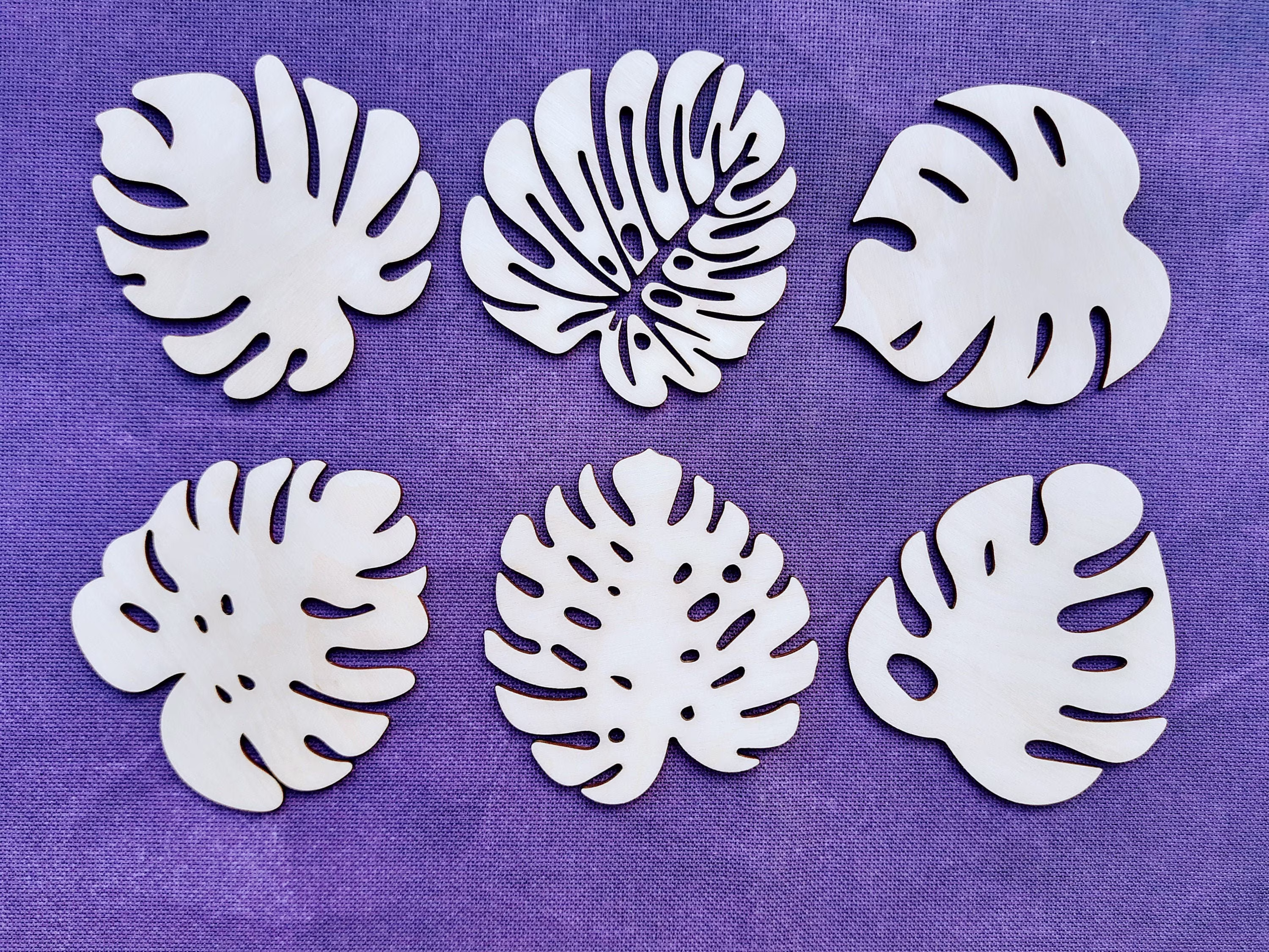 Set Of 6 Decorative Coasters, Wooden Drink Monstera Leaf Decor, Beermat