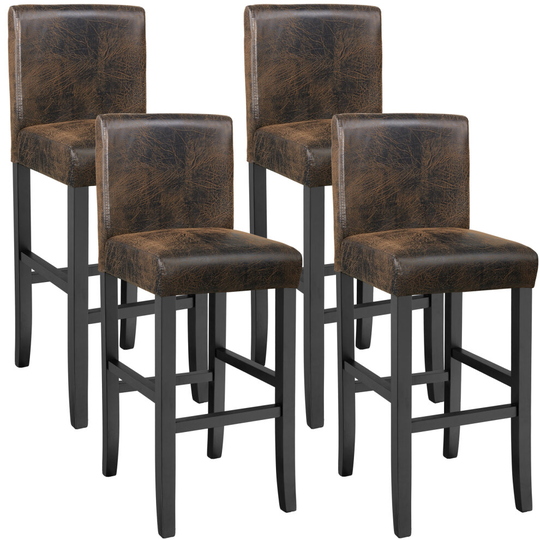 tectake 4 Breakfast bar stools made of artificial leather - bar stool, kitchen stool, wooden stool - antique brown