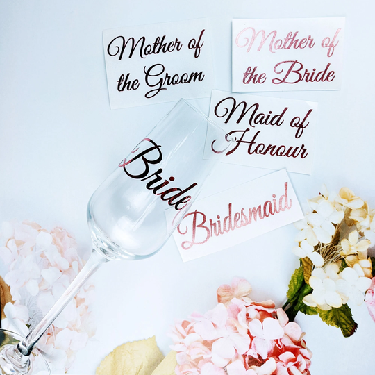 Champagne Flute Sticker, Wedding Glass Vinyl Stickers, You Can Choose Names Or Bridal Roles, Decal, Diy Party Glasses, Personalised Decals