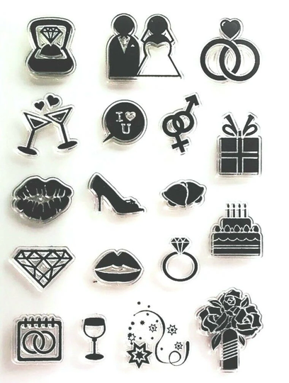 18 Wedding Clear Stamps, Images, Diy Invitations/Card Making, Transparent Stamping Pack