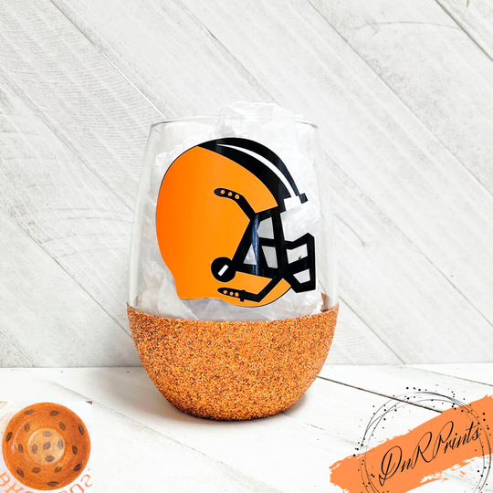 Cleveland Browns Glitter Wine Glass/Football Sports