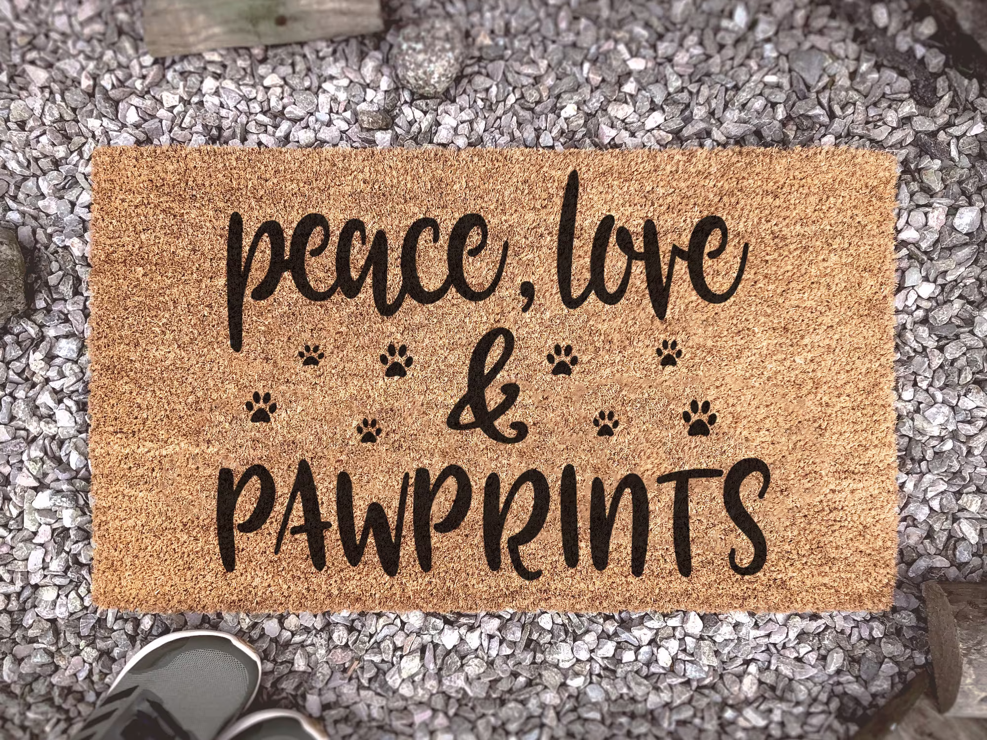 Peace, Love & Paw Prints Doormat - Custom Coir Mat Dog & Cat Door Cute Animal Lover Gift Home Decor