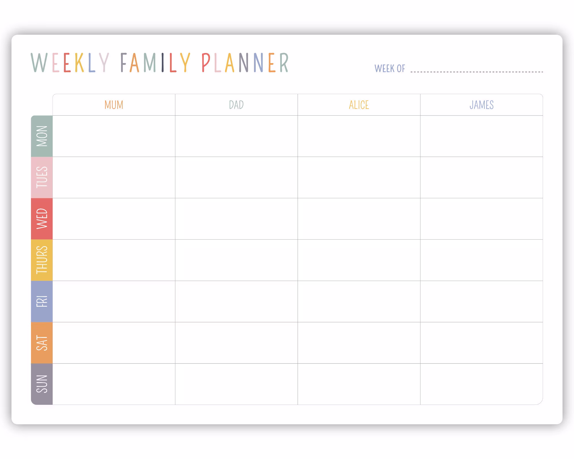 Personalised Dry Wipe A3 Whiteboard Weekly Family Wall Planner - Clean Activities/Meals/Weight Loss Board Organiser