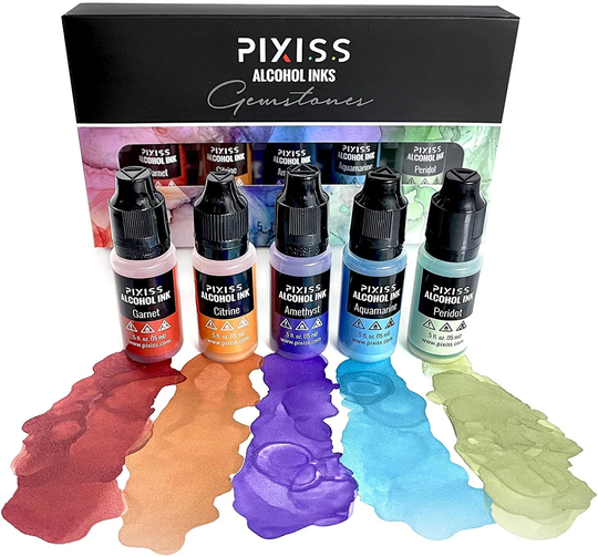 Metallic Alcohol Ink Gemstones Set, Mixatives in Gemstone Colors, Pearls With Extreme Shimmer For Alcohol